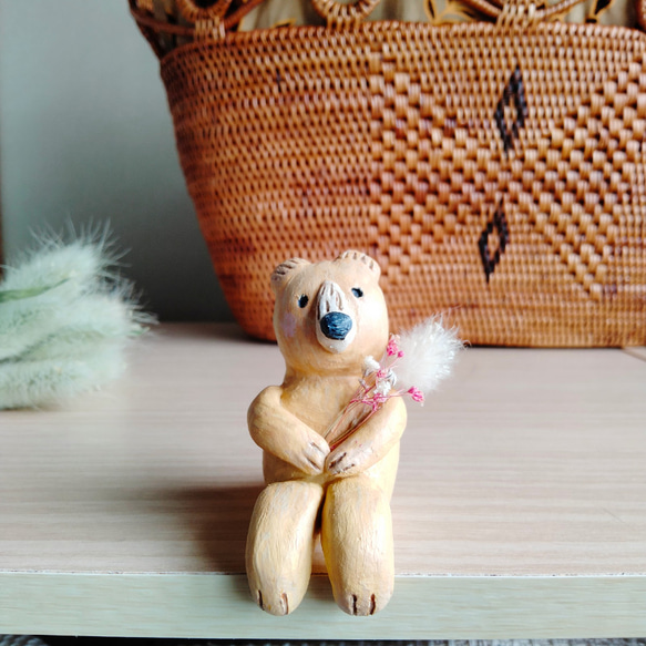 くまさんの置物 石塑粘土 石粉粘土 オブジェ 一輪挿し・花瓶・花器