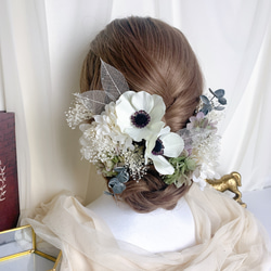(再販!) 装いの時間【 green ｱｰﾃｨﾌｨｼｬﾙ ｱﾈﾓﾈ 】ヘッドドレス アクセサリー 髪飾り 結婚式 卒業式 2枚目の画像