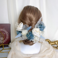装いの時間 【 white × blue ﾋﾟｵﾆｰ 】 ヘッドドレス アクセサリー 髪飾り 結婚式 成人式 保管BOX 2枚目の画像