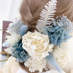 装いの時間 【 white × blue ﾋﾟｵﾆｰ 】 ヘッドドレス アクセサリー 髪飾り 結婚式 成人式 保管BOX 6枚目の画像