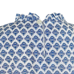 【送料無料】リバティプリント《襟フリルプルオーバー》ヌーボータトゥ（ピュアネイビー）七分袖　Ｌサイズ　ブラウス　洋服 15枚目の画像