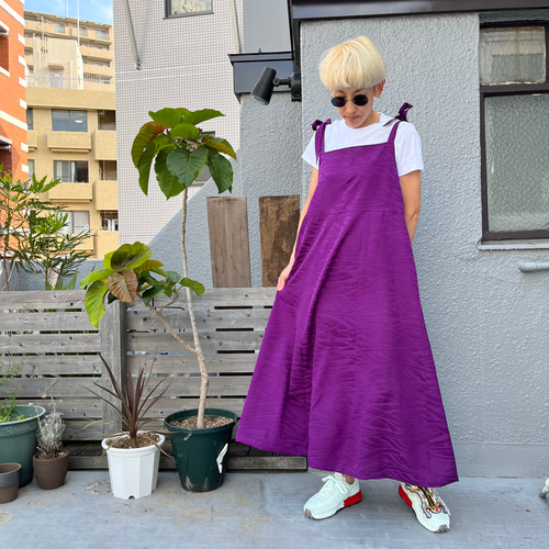 地模様着物 紋付 リユースサマードレス サロペットスカート 着物  