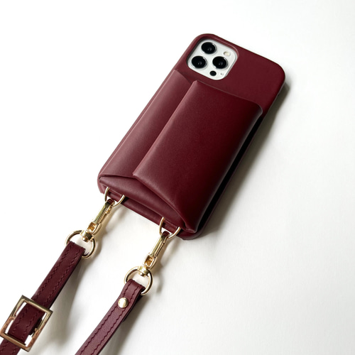 受注製作 スマホショルダー 手ぶら iphone12pro 13 本革 名入れ