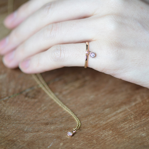 ダイヤモンドの揺れるリング｜誕生石でオーダー可能｜K10YG #5｜SNR