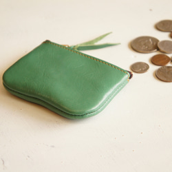 本革製 ファスナータイプ 小銭入れ BC9CG  コバルトグリーン 淡いグリーン色 コインケース 小物入れ ミニポーチ 2枚目の画像