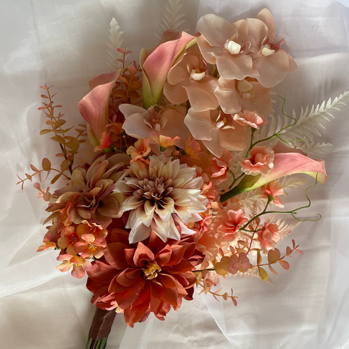 ウェディングブーケアーティフィシャルフラワー造花テラコッタ