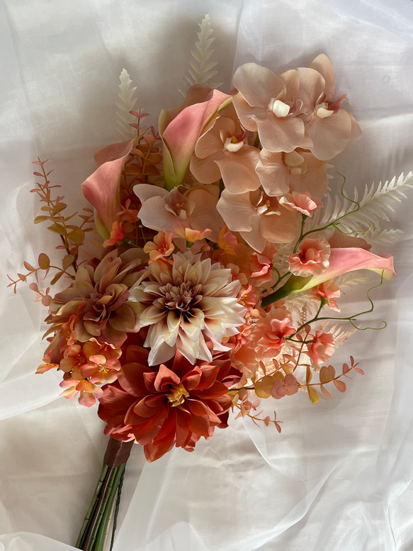 ウェディングブーケアーティフィシャルフラワー造花テラコッタリゾート夏秋