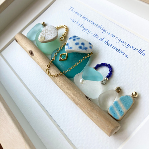 青いシー陶器のバッグ・シーグラスアート・ハンドメイド