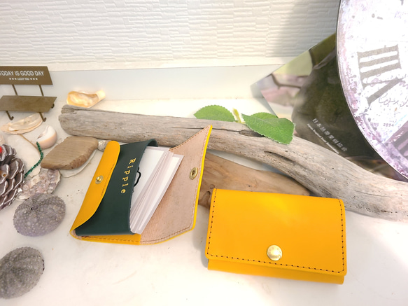 アボカド配色のレザー名刺入れ☆avo.leather cardcase　【名入れ可】 2枚目の画像