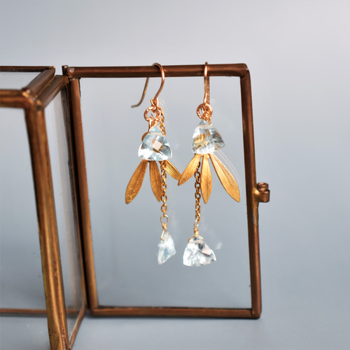 限定4】宝石質ブルートパーズトライアングルジェム デザイン 14KGF