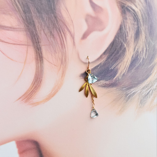 限定4】宝石質ブルートパーズトライアングルジェム デザイン 14KGF