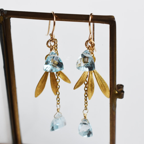 限定4】宝石質ブルートパーズトライアングルジェム デザイン 14KGF