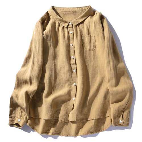 【LEBERTY】リバティ リネン シャツ / L〈イエロー系〉新品 / 麻 白、黄色、緑、ピンク リネン シャツ オリジナル ゆったり