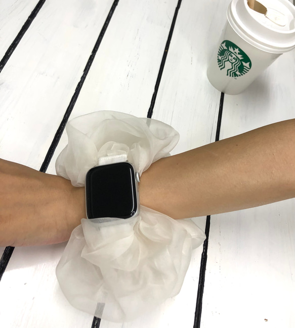 【ビックシュシュ】ハンドメイド アップルウォッチバンド ラバーベルト Apple Watch シュシュ ビック 6枚目の画像