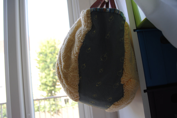 Bag 手縫のバッグ　布製　本革　持ち手　ハンドメイド　1566 3枚目の画像