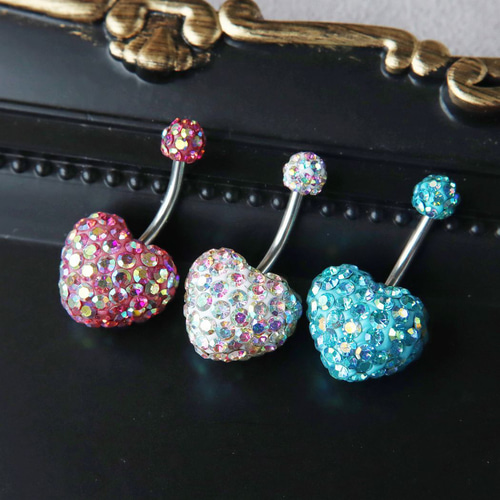 ハンドメイドピアス3374 ハート ボディピアス へそピアス 臍ピアス バナナバーベル サージカル