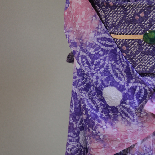 有松鳴海絞り 浴衣 ホワイト ネイビー 花柄 黄色 ピンク 綿 裄69cm 手縫 0a48a8629b9e4960943b04d309aae8