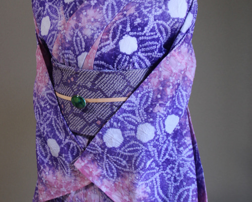 有松鳴海絞り 浴衣 ホワイト ネイビー 花柄 黄色 ピンク 綿 裄69cm 手縫 0a48a8629b9e4960943b04d309aae8