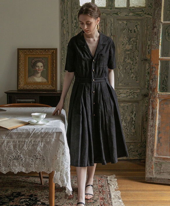 vintage black linen onepiece.