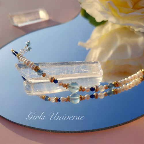 アクアマリン ブルームーンストーン 天然石 天然淡水パール 水晶ブレスレット アクアマリン ブルームーンストーン 天然石 天然淡水パール 水晶