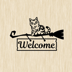 猫好きな方にお勧め！　Welcomeサイン 玄関・入り口表示ステッカー　選べる　カラー/再剥離/強粘着 1枚目の画像