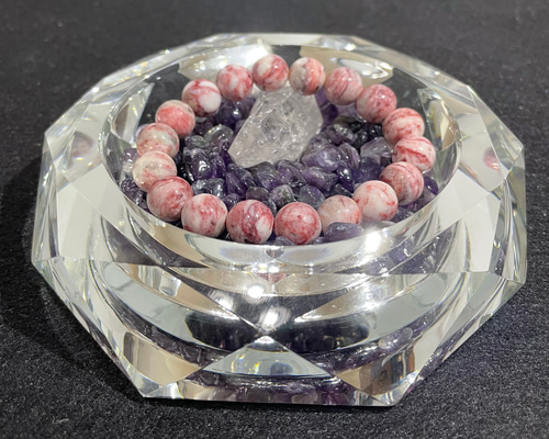 水晶浄化皿セット 八角浄化皿（溶解水晶）・アメジストさざれ