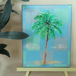 ヤシの大木／アクリル画　キャンバス　原画　F０号　トロピカル　青い空　ビーチ 3枚目の画像