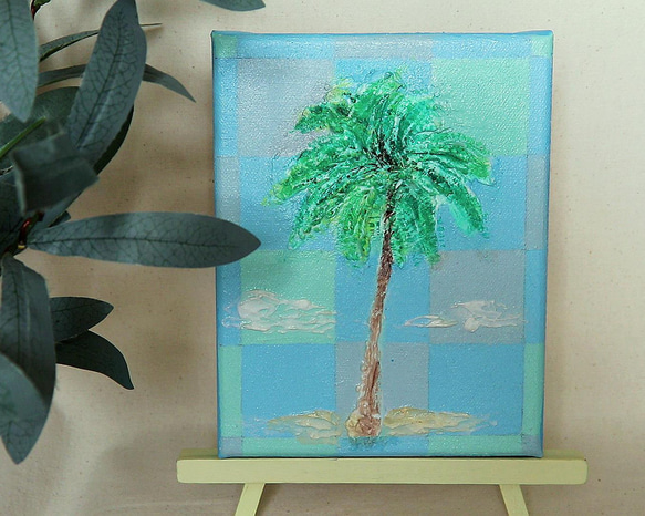 ヤシの大木／アクリル画　キャンバス　原画　F０号　トロピカル　青い空　ビーチ 3枚目の画像