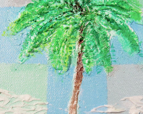 ヤシの大木／アクリル画　キャンバス　原画　F０号　トロピカル　青い空　ビーチ 7枚目の画像