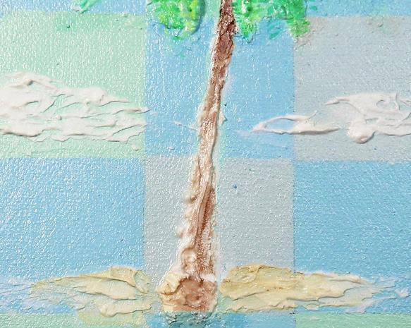ヤシの大木／アクリル画　キャンバス　原画　F０号　トロピカル　青い空　ビーチ 4枚目の画像
