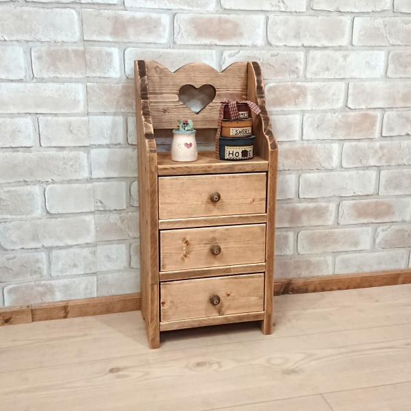 カントリーミニ引き出し高さ52 ハートのくりぬき 3段引き出し / RCA-11C