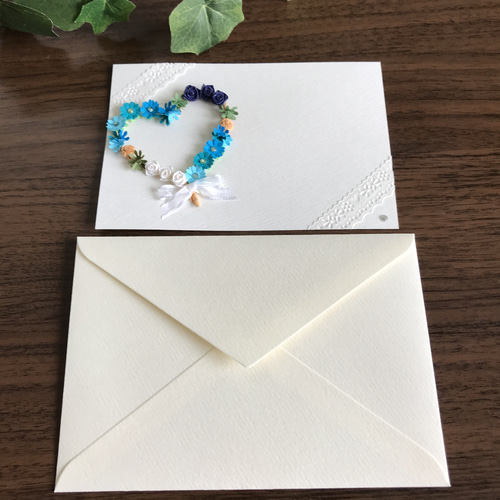 ハートのリース♡（ブルー） メッセージカード coron78 通販 14395734