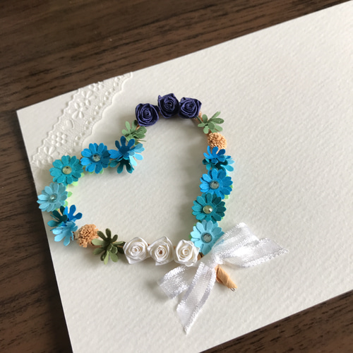 ハートのリース♡（ブルー） メッセージカード coron78 通販 14395734