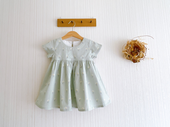 半袖・七分袖・長袖　ギャザーワンピースmini flower  子供服 1枚目の画像