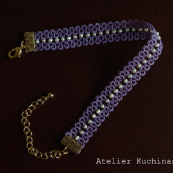 [手染] 梭織蕾絲和淡水珍珠手鍊&lt;Kikyo&gt; 第5張的照片