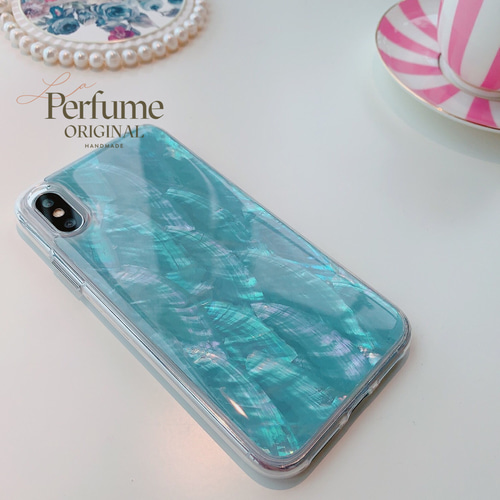 天然シェル♡キラキラ ライトブルー 青 貝 オリジナルiPhoneケース 海 夏 キラキラ天然シェル♡ライトブルー 青 貝 オリジナル iPhone