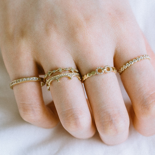 14K金 ゴールド Cz サム ミドル インデックス ファランジ ジュエリ  