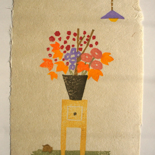 Autumn bouquet Box額付き 木版画 自作和紙【送料無料】 版画