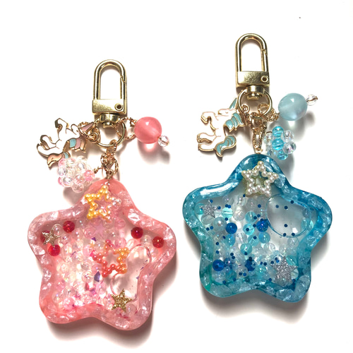 シャカシャカシェイカーキーホルダー♡星型オイル入り♪ブルーとピンク