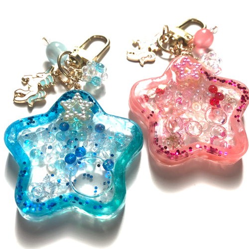 シャカシャカシェイカーキーホルダー♡星型オイル入り♪ブルーとピンク