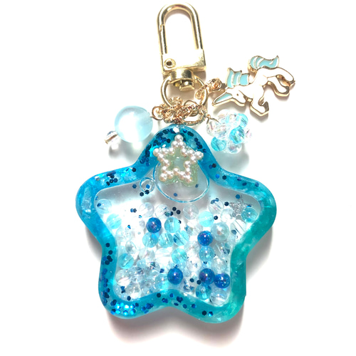 シャカシャカシェイカーキーホルダー♡星型オイル入り♪ブルーと