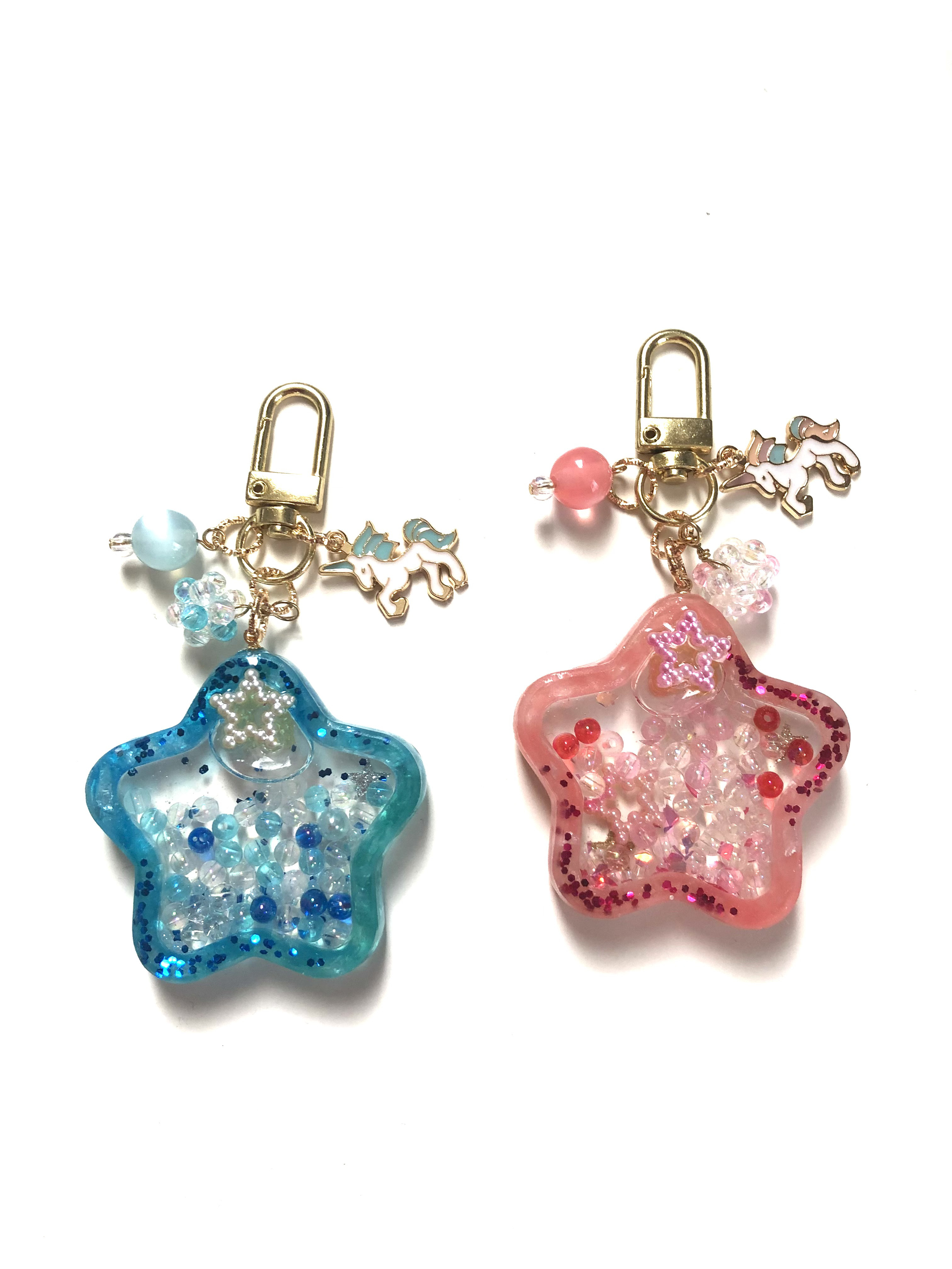 シャカシャカキーホルダー　ブルー星づくしポットシェイカー