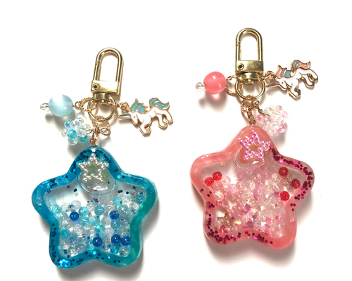 シャカシャカキーホルダー　ブルー星づくしポットシェイカー シャカシャカキーホルダー　ブルー星づくしポットシェイカー