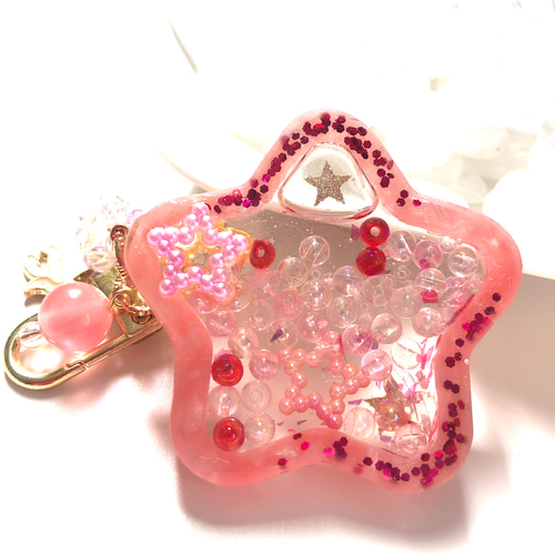 シャカシャカシェイカーキーホルダー♡星型オイル入り♪ブルーとピンク