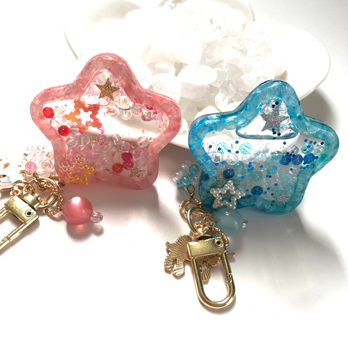 シャカシャカシェイカーキーホルダー♡星型オイル入り♪ブルーと