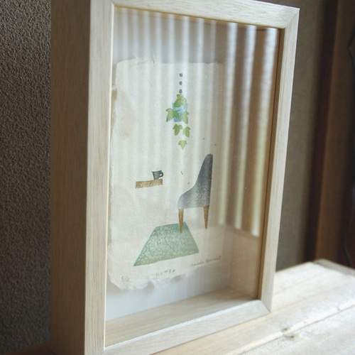 ひとやすみ Box額付き 木版画 自作和紙【送料無料】 版画