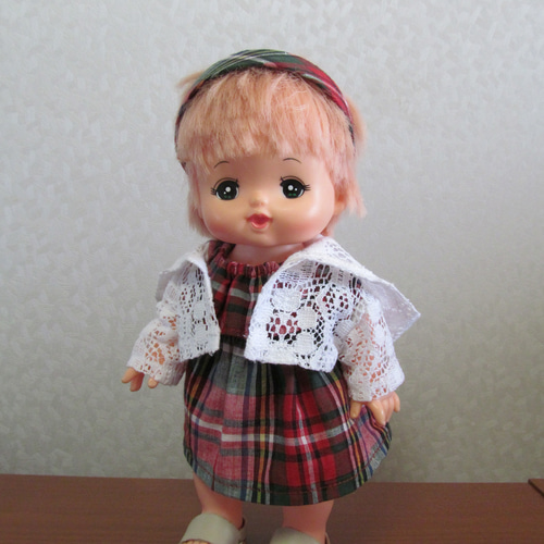 お人形のお洋服⁑オフショルダー＊ワンピース＊チェック・赤系＊ヘア 