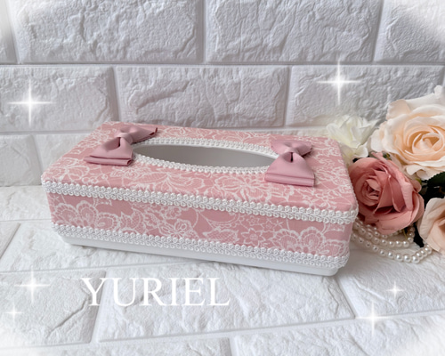 ティッシュボックスケース 見せるインテリア ピンクレース ティッシュ