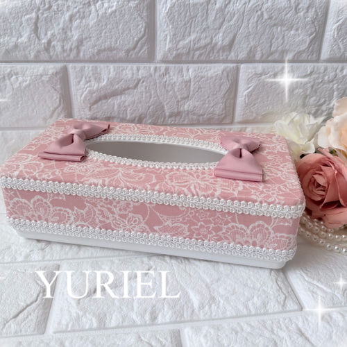 ティッシュボックスケース 見せるインテリア ピンクレース ティッシュ