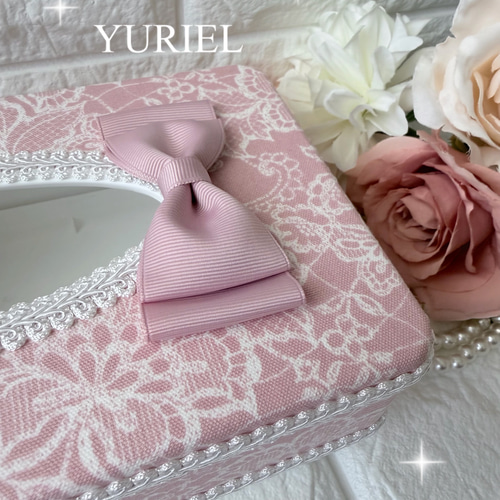 ティッシュボックスケース 見せるインテリア ピンクレース ティッシュ